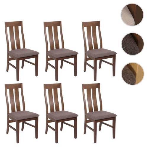 Chaises Mendler Lot de 6 chaises de salle à manger HWC-M58, chaise de cuisine, tissu/textile bois massif ~ structure foncée, taupe