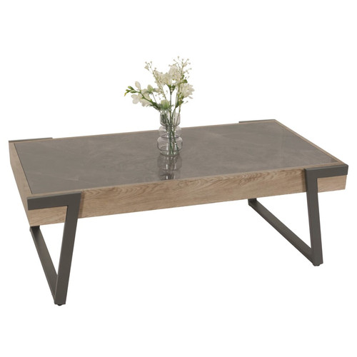 Mendler - Table basse HWC-L89, table de salon, fer 43x120x64cm pierre agglomérée imitation marbre gris bois gris-brun Mendler  - Mendler