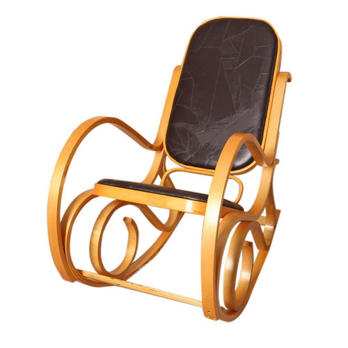 Mendler - Rocking-chair, fauteuil à bascule M41 ~ imitation bois de chêne, assise en cuir Patchwork, marron Mendler  - Salon, salle à manger