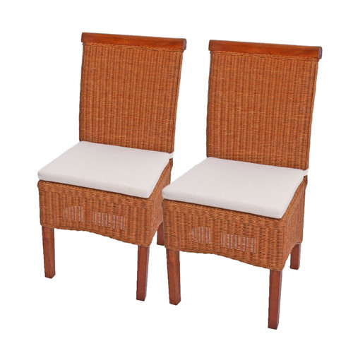 Chaises Mendler Lot de 2 chaises M42 salle à manger, rotin/bois, 46x50x96cm ~ avec coussins