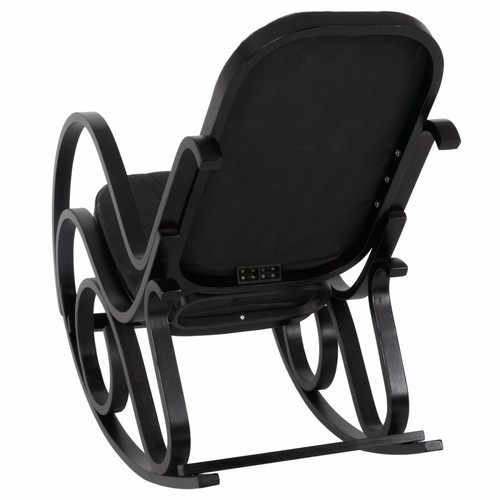 Fauteuils Rocking-chair fauteuil à bascule M41 ~ imitation noyer, cuir Patchwork, noir