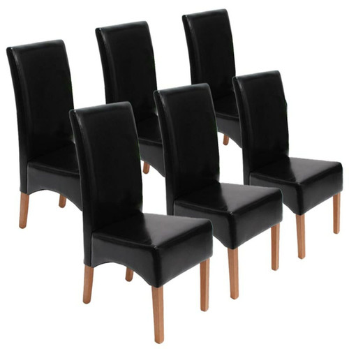 Mendler - Lot de 6 chaises Latina, salle à manger, cuir reconstitué ~ noir, pieds clairs Mendler  - Chaises Bois