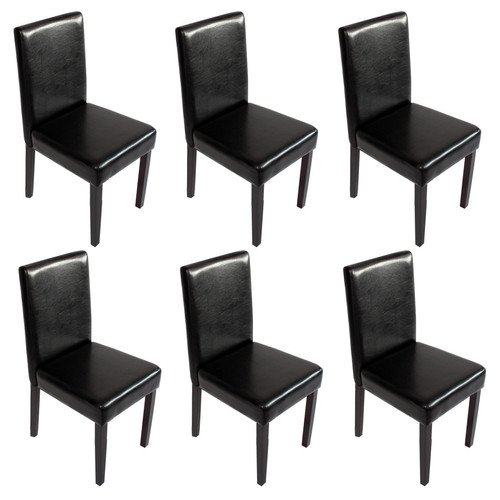 Mendler - Lot de 6 chaises de séjour Littau ~ simili-cuir, noir, pieds foncés Mendler  - Chaises simili cuir