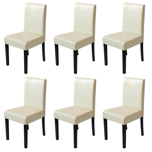 Mendler - Lot de 6 chaises de séjour Littau ~ simili-cuir, crème, pieds foncés Mendler  - Chaises Mendler