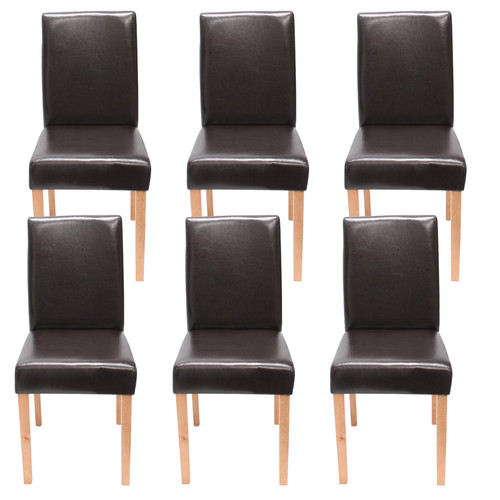 Mendler - Lot de 6 chaises de séjour Littau ~ cuir reconstitué marron, pieds clairs Mendler  - Lot 6 chaises marron