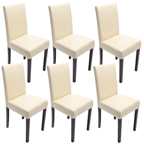 Mendler - Lot de 6 chaises de séjour Littau ~ cuir reconstitué crème, pieds foncés Mendler  - Lot de 6 chaises Chaises