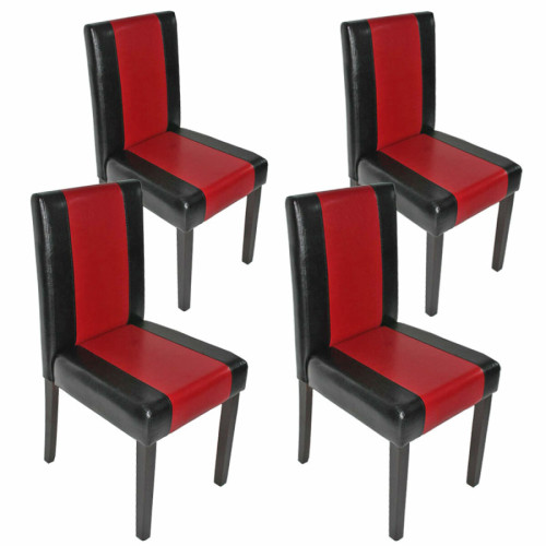 Mendler - Lot de 4 chaises de séjour Littau ~ simili-cuir, noir-rouge, pieds foncés Mendler  - heute-wohnen