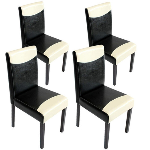 Mendler - Lot de 4 chaises de séjour Littau ~ simili-cuir, noir-crème, pieds foncés Mendler  - Chaises Mendler