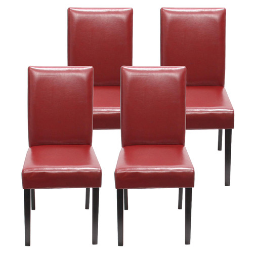 Mendler - Lot de 4 chaises de séjour Littau ~ simili-cuir, rouge, pieds foncés Mendler  - Chaises Mendler