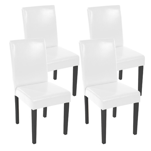 Mendler - Lot de 4 chaises de séjour Littau ~ simili-cuir, blanc, pieds foncés Mendler  - Chaises Cuir