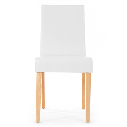Chaises Lot de 4 chaises de séjour Littau ~ simili-cuir, blanc, pieds clairs
