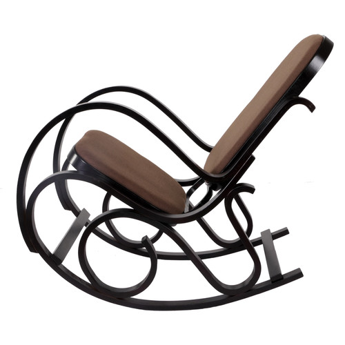 Mendler Rocking-chair, fauteuil à bascule M41 ~ imitation noyer, tissu marron