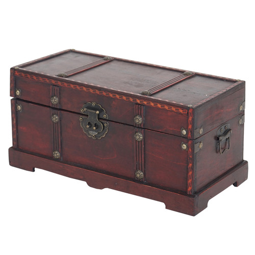 Boîte de rangement Coffre bois de décoration LOT DE DEUX malle au trésor Valence aspect antiquité, 17x38x18cm ~ carré