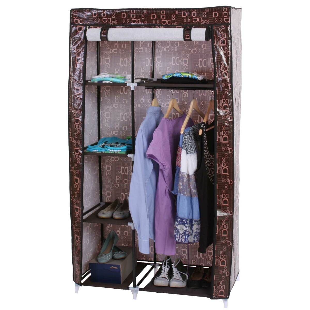 mendler armoire pliable, penderie de camping, garde-robe en tissu, 163x89x43cm  marron
