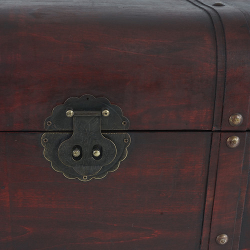 Boîte de rangement Coffre bois de décoration malle au trésor Valence aspect antiquité, 30x57x29cm ~ rond