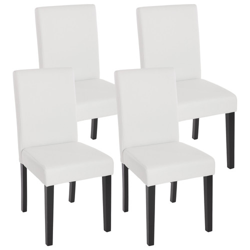 Mendler - Lot de 4 chaises de séjour Littau ~ simili-cuir, blanc mat, pieds foncés Mendler  - Chaises simili cuir