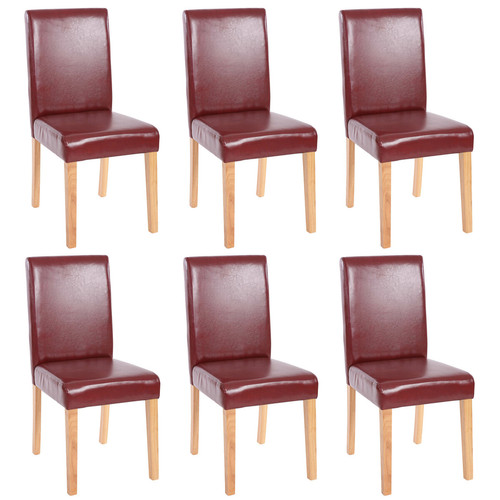 Mendler - Lot de 6 chaises de séjour Littau ~ simili-cuir, brun rouge, pieds clairs Mendler  - heute-wohnen