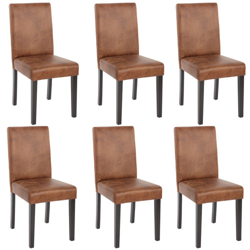 Mendler - Lot de 6 chaises de séjour Littau ~ simili-cuir, aspect daim marron, pieds foncés Mendler  - heute-wohnen