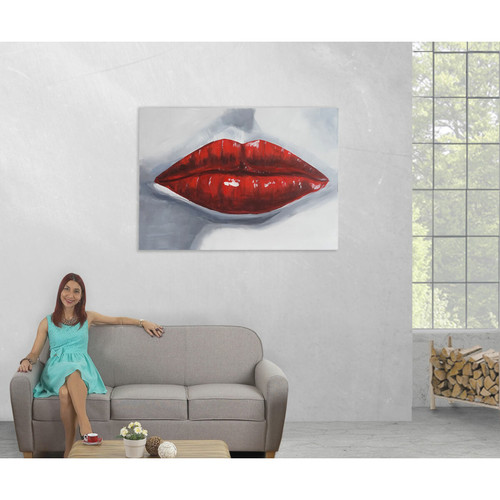 Tableaux, peintures Tableau à l'huile, lèvres, peint à la main à 100%, toile de décoration murale XL ~ 120x85cm