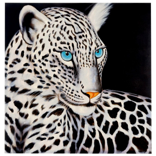 Mendler - Tableau à l'huile, léopard blanc, peint à la main à 100%, toile de décoration murale XL ~ 100x100cm Mendler  - Tableau peint main