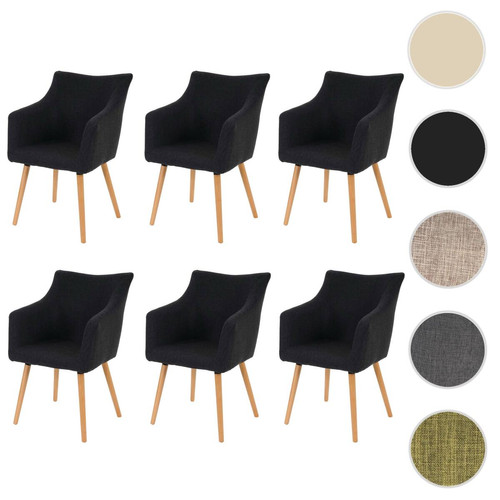 Chaises Mendler 6 x chaise de séjour / salle à manger Malmö T382 / style rétro des années 50 ~ tissu, gris foncé