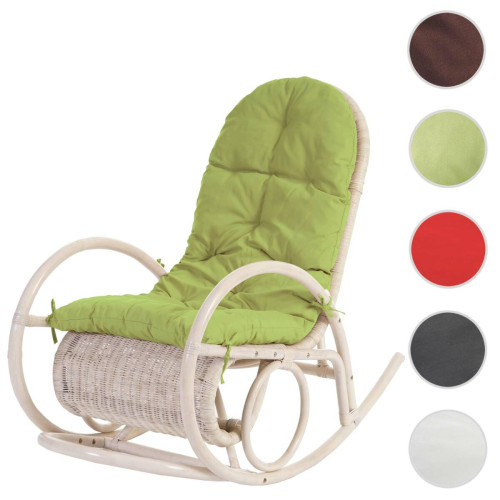 Mendler - Fauteuil à bascule Esmeraldas, rocking-chair, fauteuil en rotin, blanc ~ rembourrage vert Mendler - Rocking Chairs Fauteuils