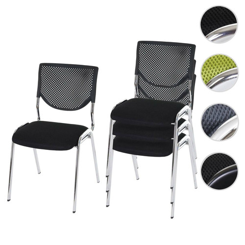 Mendler - Lot de 4 chaises de conférence / visiteur T401, empilable ~ siège noir, pieds chromés Mendler  - Lot de 4 chaises Chaises