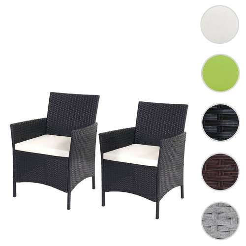 Mendler - 2x fauteuil de jardin Halden en polyrotin, fauteuil en osier ~ anthracite, coussin crème Mendler - Jardin