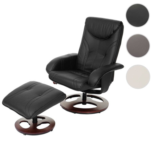 Fauteuils Mendler Fauteuil de relaxation Oxford, fauteuil de télévision avec tabouret, similicuir ~ noir