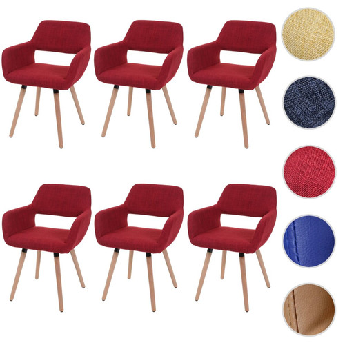 Mendler - 6x chaise de salle à manger HWC-A50 II, fauteuil, design rétro des années 50 ~ tissu, rouge pourpre Mendler  - Fauteuil design rouge
