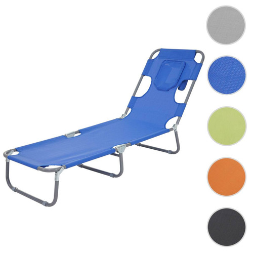 Transats, chaises longues Mendler Chaise longue de jardin HWC-B11, transat bain de soleil, fonction position sur le ventre, tissu pliable ~ bleu