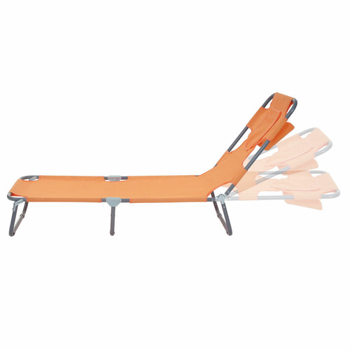 Transats, chaises longues Chaise longue jardin HWC-B11, transat bain de soleil, fonction position sur le ventre, tissu pliable ~ orange