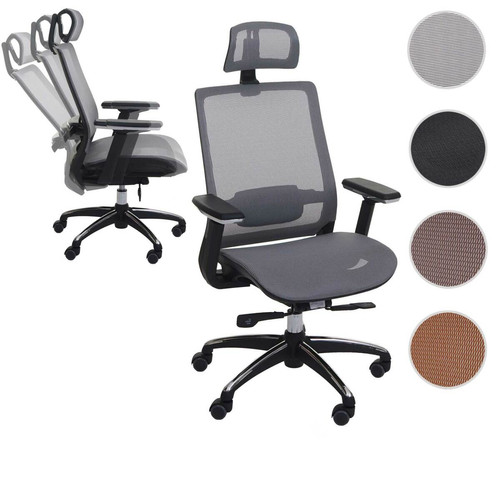Bureau et table enfant Mendler Chaise de bureau HWC-A20 chaise pivotante, ergonomique, appui-tête, tissu ~ gris