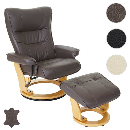 Mendler - Robas Lund fauteuil relax Montreal, fauteuil de télévision, tabouret, cuir, charge 130kg ~ marron, nature Mendler  - Mendler