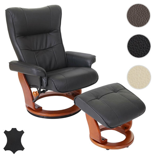Mendler - Robas Lund fauteuil relax Montreal, fauteuil de télévision, tabouret, cuir, charge 130kg ~ noir, doré Mendler - Mendler