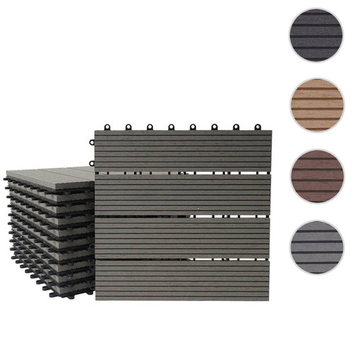 Mendler - 11x carreau WPC Rhone, carrelage balcon/terrasse, optique bois à 30x30cm = 1m² ~ premium, gris linéaire Mendler  - Carreleur Matériaux & Accessoires de chantier