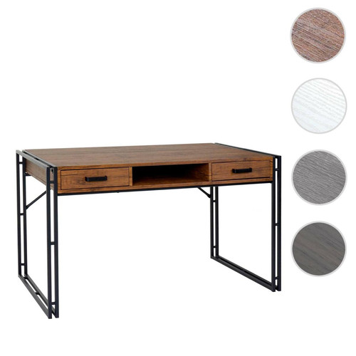 Mendler - Bureau Dohna, table d'ordinateur, 121x70cm, structure 3D ~ aspect chêne sauvage Mendler  - Mobilier de bureau Noyer aluminium