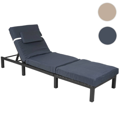 Transats, chaises longues Mendler Chaise longue HWC-A51, polyrotin, bain de soleil, transat de jardin ~ Premium anthracite, coussin gris