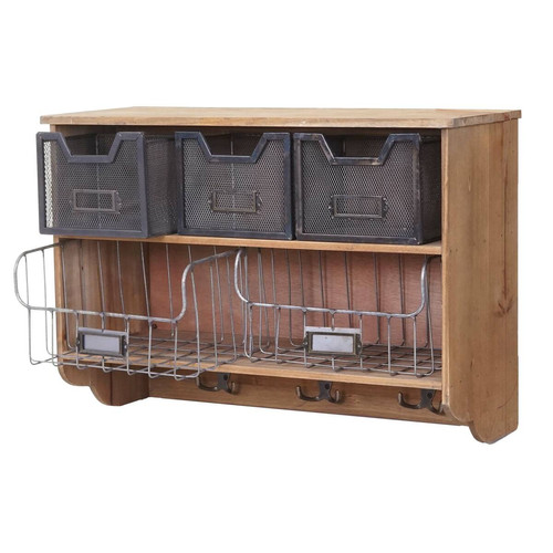 Boîte de rangement Mendler Étagère de cuisine HWC-A43, étagère de ménage, bois de sapin, vintage, patchwork 42x60x24cm