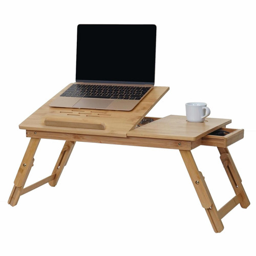 Mendler - Table pour ordinateur portable/portatif HWC-B81, table pliante, trous d'évent, réglable, bambou Mendler  - Table bambou