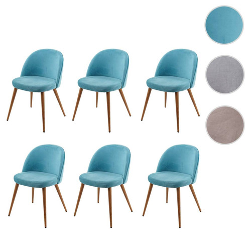 Mendler - 6x chaise de salle à manger HWC-D53, fauteuil, style rétro années 50, en velours ~ bleu turquoise Mendler  - Fauteuil bleu turquoise