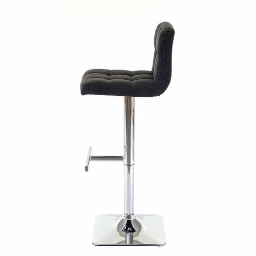 Mendler 2x tabouret de bar Kavala, chaise bar/comptoir, avec dossier ~ tissu gris foncé, pied en acier chromé