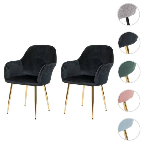 Mendler - 2x chaise de salle à manger HWC-F18, fauteuil de cuisine, design rétro ~ velours noir, pieds dorés Mendler  - Chaise écolier Chaises