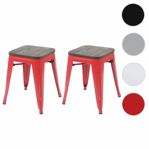 Mendler - 2x tabouret HWC-A73 avec siège en bois, tabouret en métal, design industriel, empilable ~ rouge Mendler  - Tabouret de bar rouge Tabourets