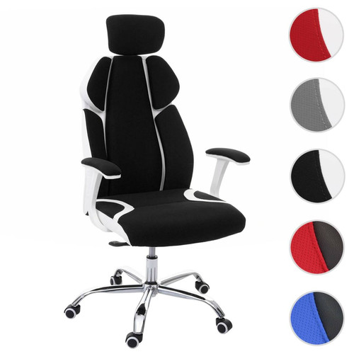 Mendler - Chaise de bureau HWC-F12, chaise pivotante, tissu + similicuir ~ noir/blanc Mendler - Bureau et table enfant