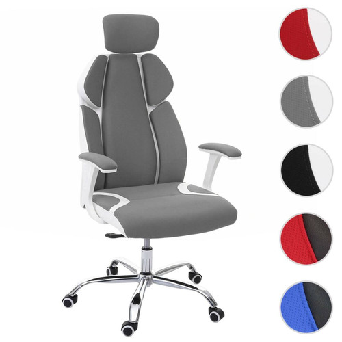 Mendler - Chaise de bureau HWC-F12, chaise pivotante, tissu + similicuir ~ gris/blanc Mendler - Mendler