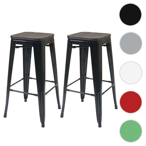 Mendler - 2x tabouret de bar HWC-A73 avec siège en bois, chaise de comptoir, métal, design industriel, empilable ~ noir Mendler  - Comptoir bar design