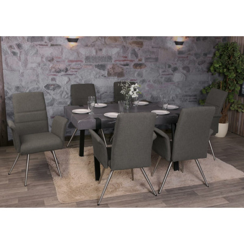 Mendler - 6x chaise de salle à manger HWC-G55, chaise avec accoudoir, tissu/textile acier inoxydable brossé ~ gris Mendler  - Brosse textile