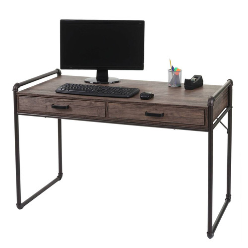 Mendler - Bureau HWC-F58, table pour ordinateur, design industriel 75x120x60cm structure 3D ~aspect chêne sauvage marron Mendler - Bureau design industriel