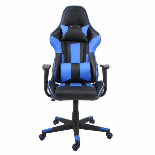 Mendler Chaise de bureau HWC-F84, pivotante, fauteuil de jeu en ligne, fauteuil directorial, similicuir ~ noir/bleu